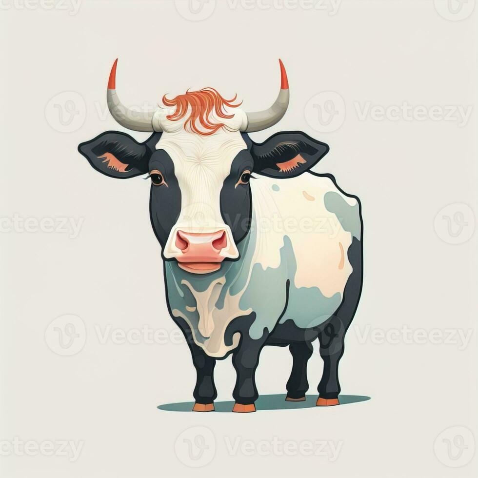 Illustration of a portrait of a cow on a grey background. ai generative photo
