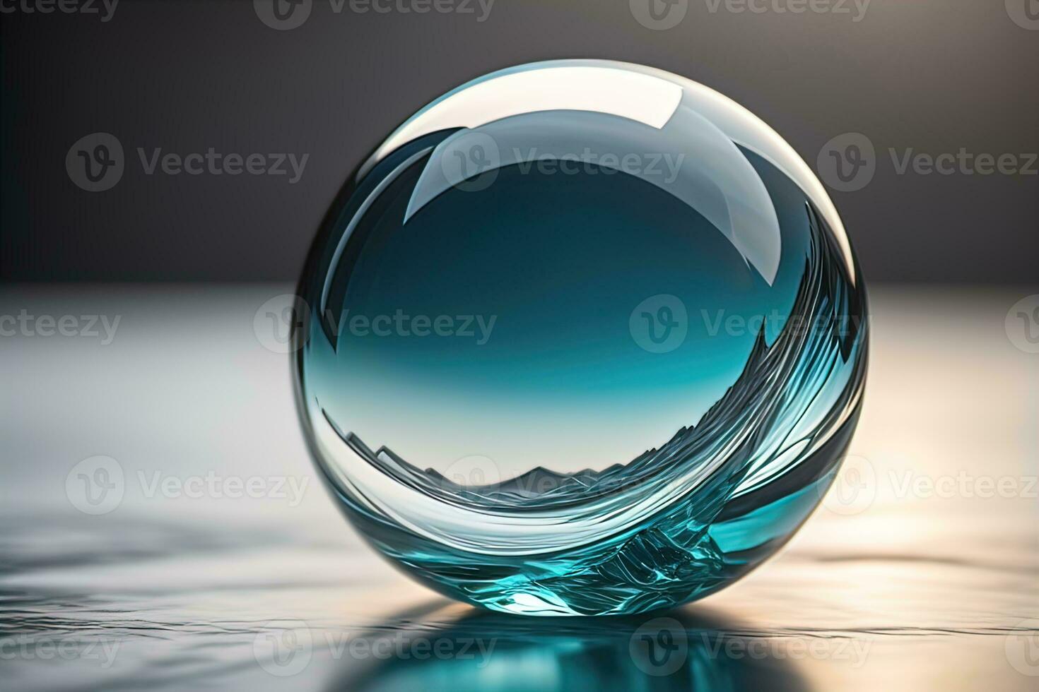 Transparent crystal ball on a wooden table. ai generative photo