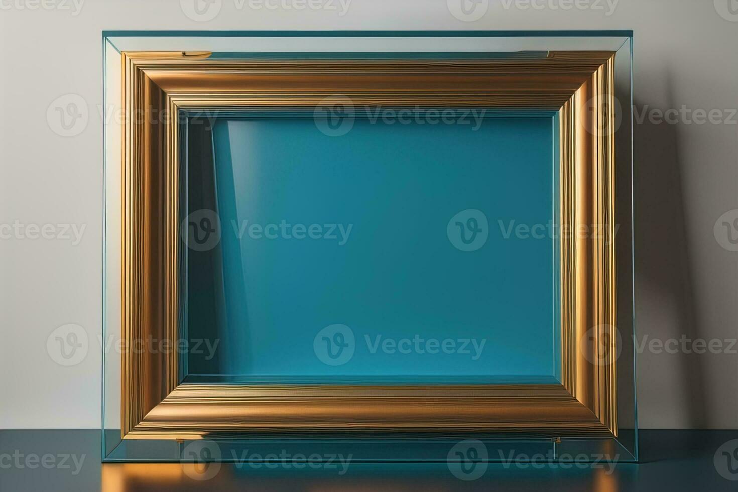 Glass picture frame on a solid color background. ai generative photo