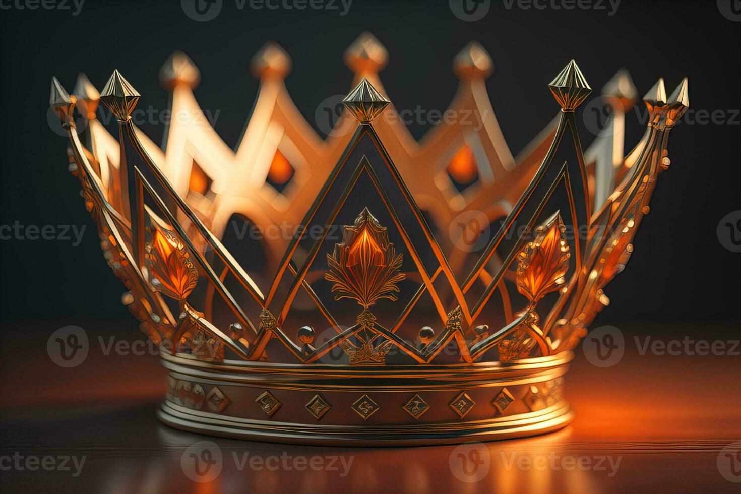 low key image of beautiful golden queen, king crown. ai generative photo