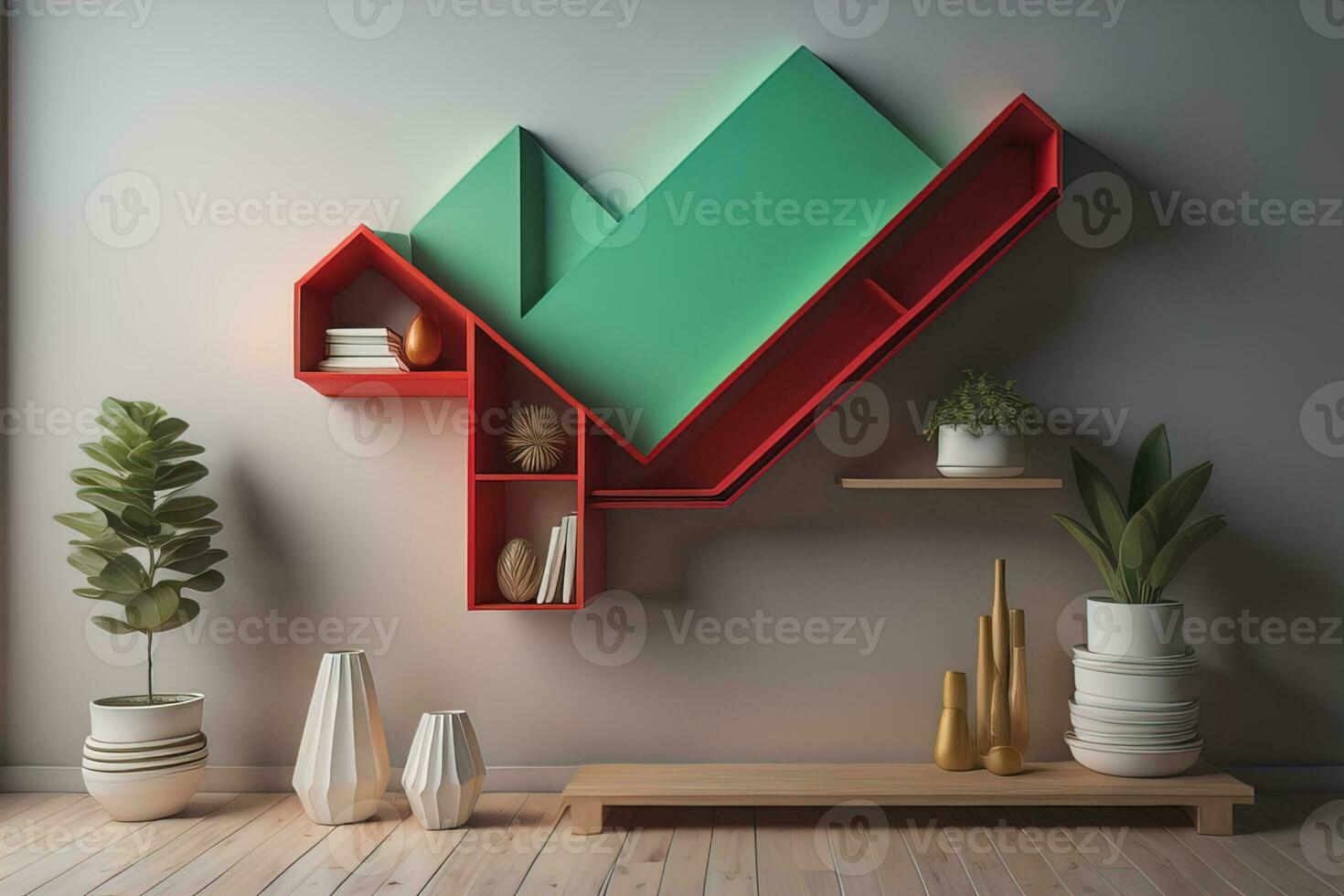 Bookshelf in scandinavian interior. ai generative photo