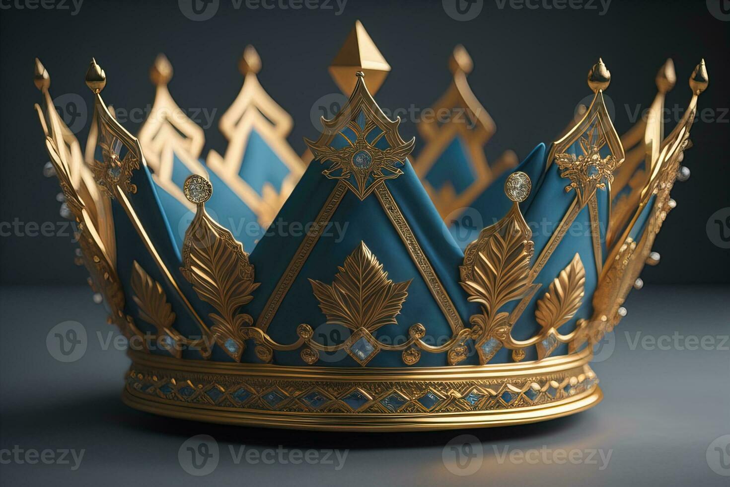 low key image of beautiful golden queen, king crown. ai generative photo