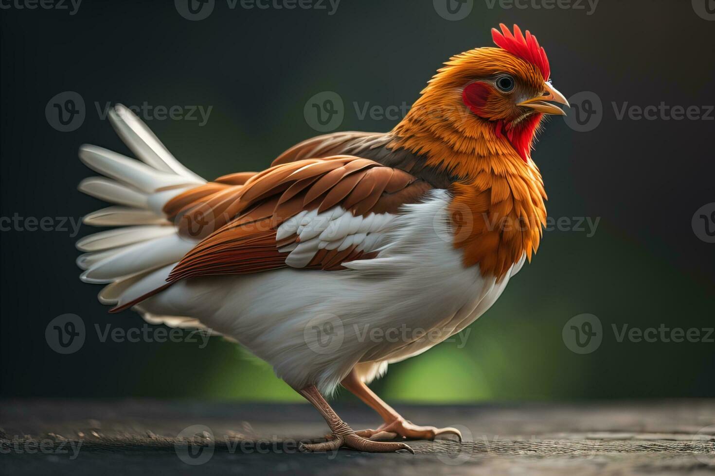 Colorful chicken on a solid color background, studio photo. ai generative photo