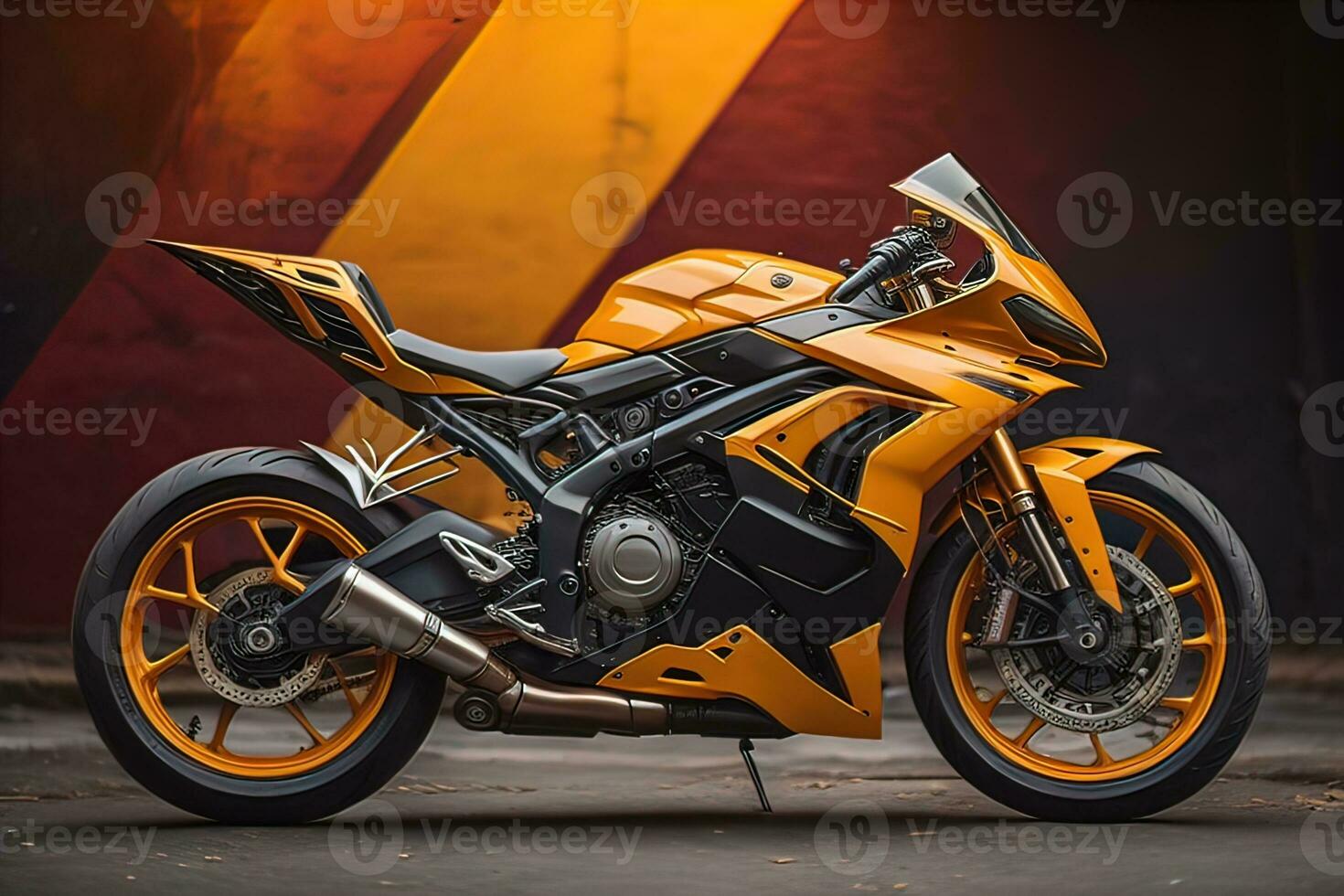 Modern powerful sports motorcycle on a colorful background. ai generative photo