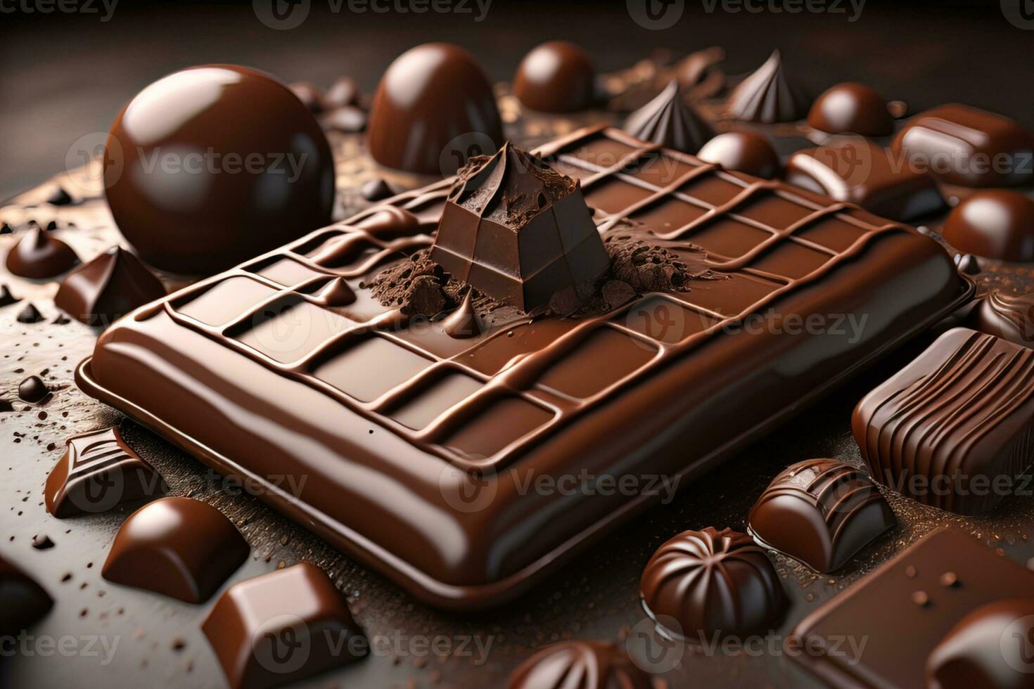 Chocolate truffles on a dark background. ai generative photo