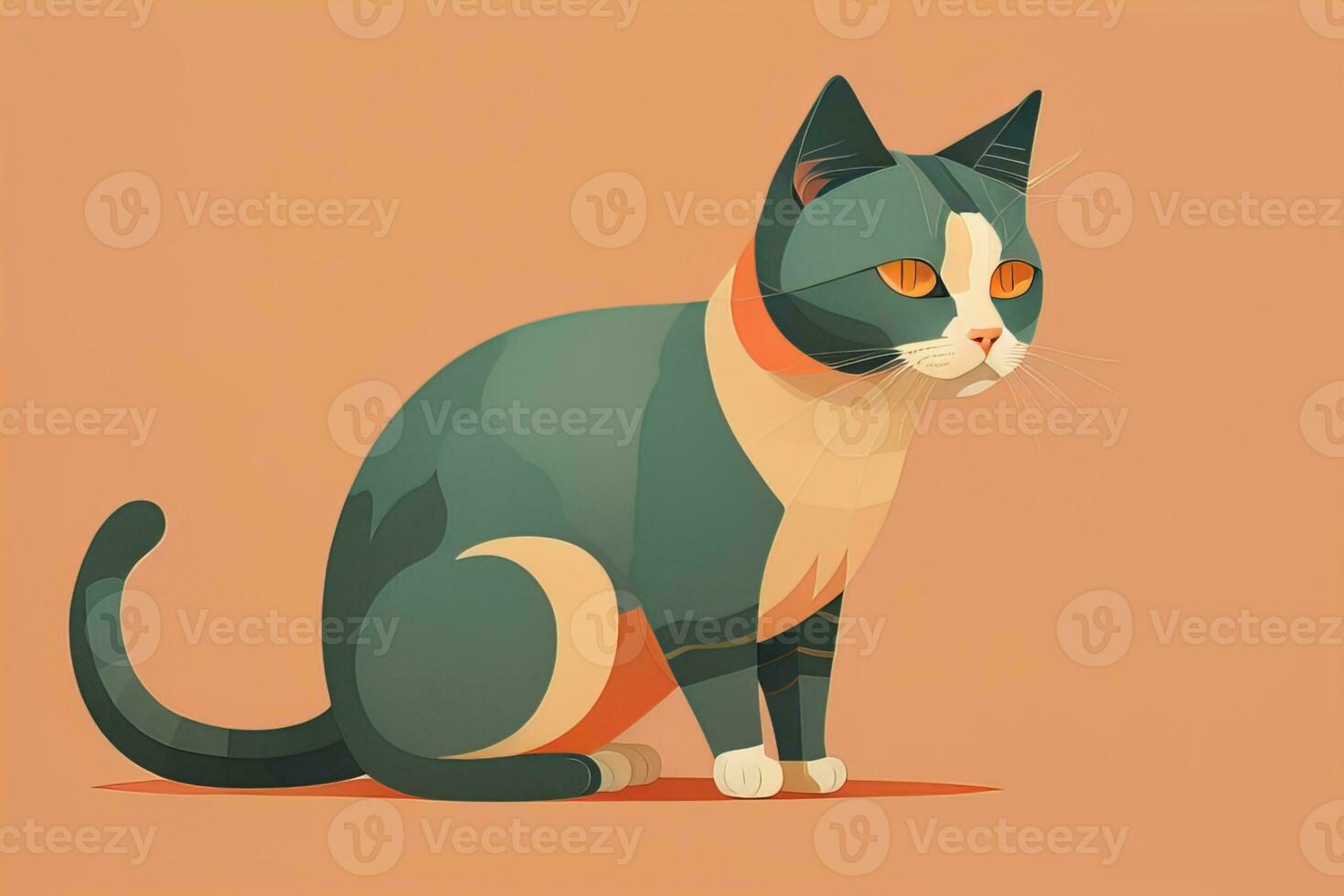 Cute cat sitting on the floor. Vector illustration in retro style. ai generative photo