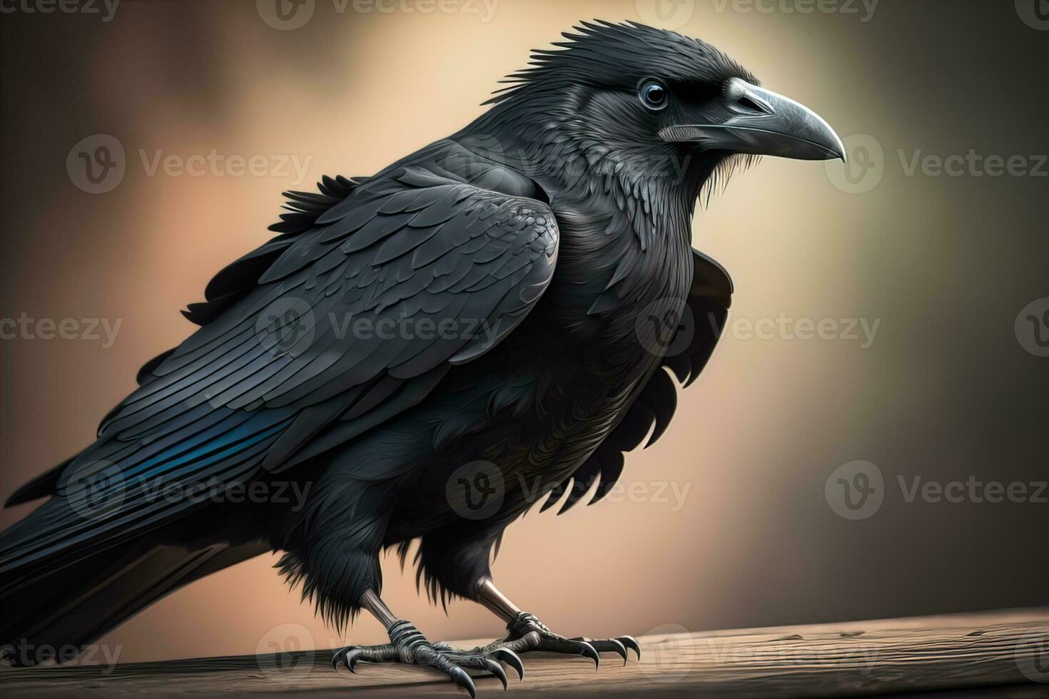 Close up portrait of a black raven, Corvus corax. ai generative photo