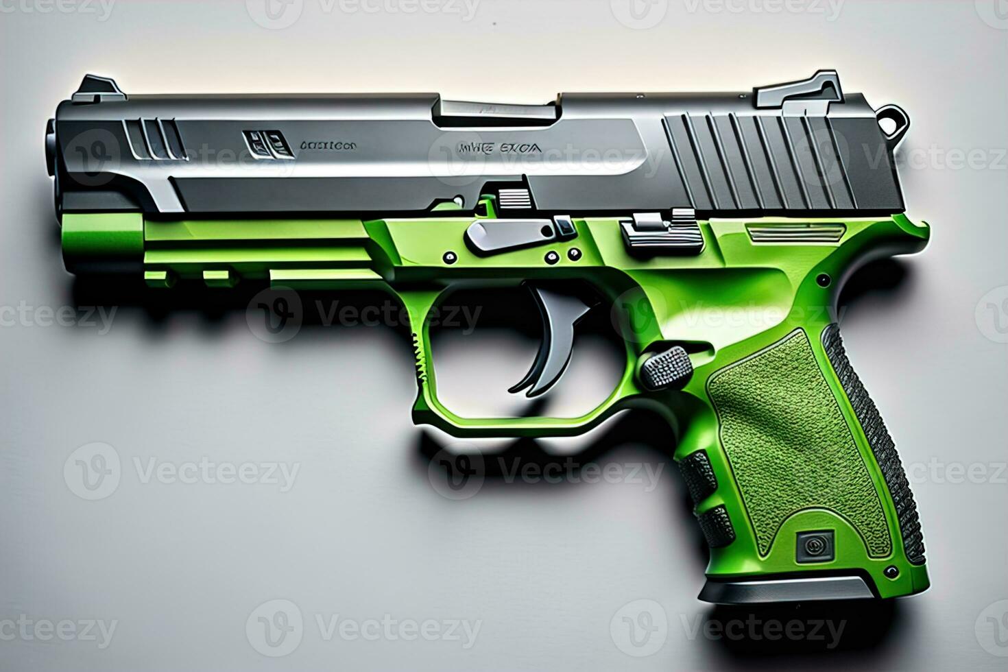 Semi-automatic handgun on a solid color background. Close-up. ai generative photo