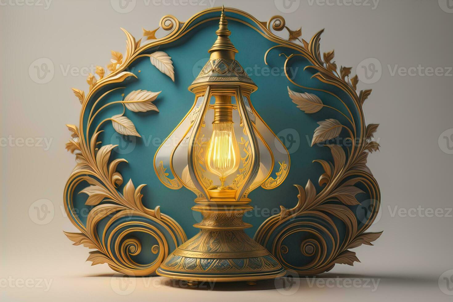 Lantern on a wooden table and a dark background. ai generative photo