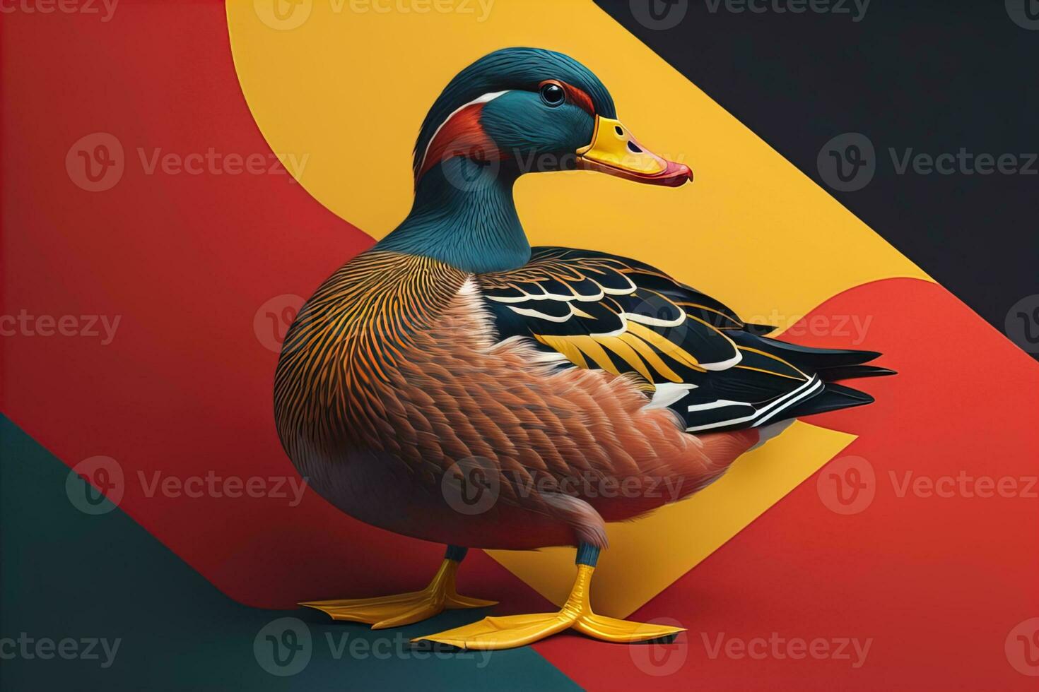 Beautiful duck on a solid color background. ai generative photo