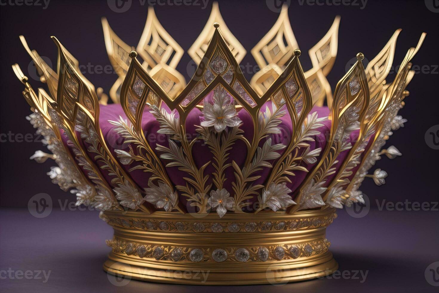 low key image of beautiful golden queen, king crown. ai generative photo