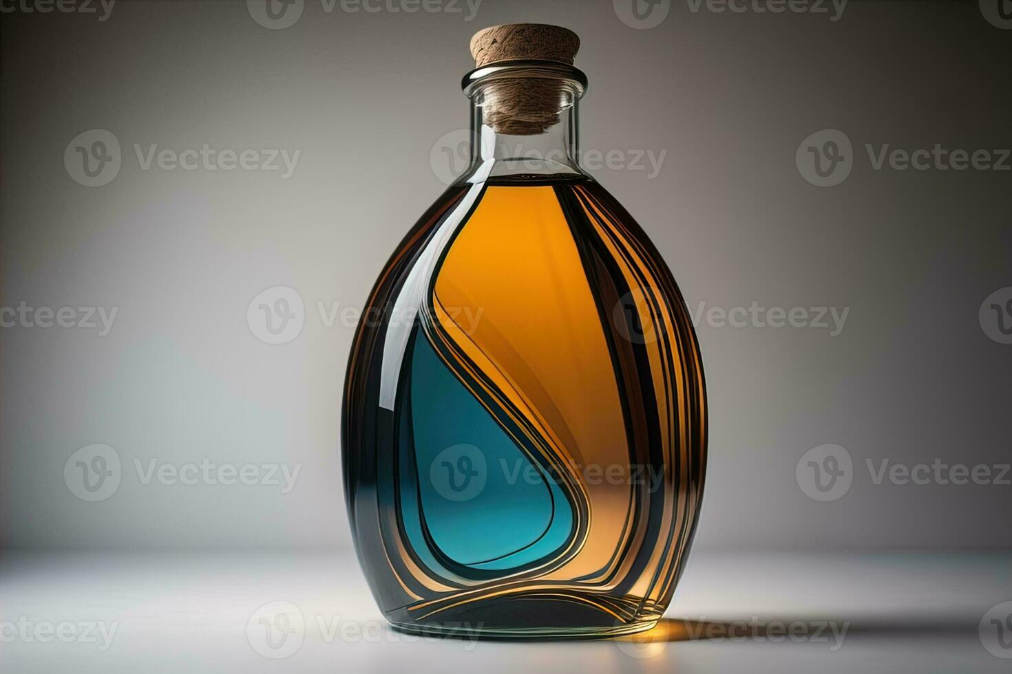 Bottle with a liquid on a solid color background. ai generative photo