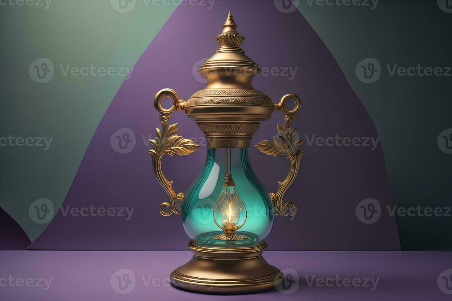 Lantern on a wooden table and a dark background. ai generative photo
