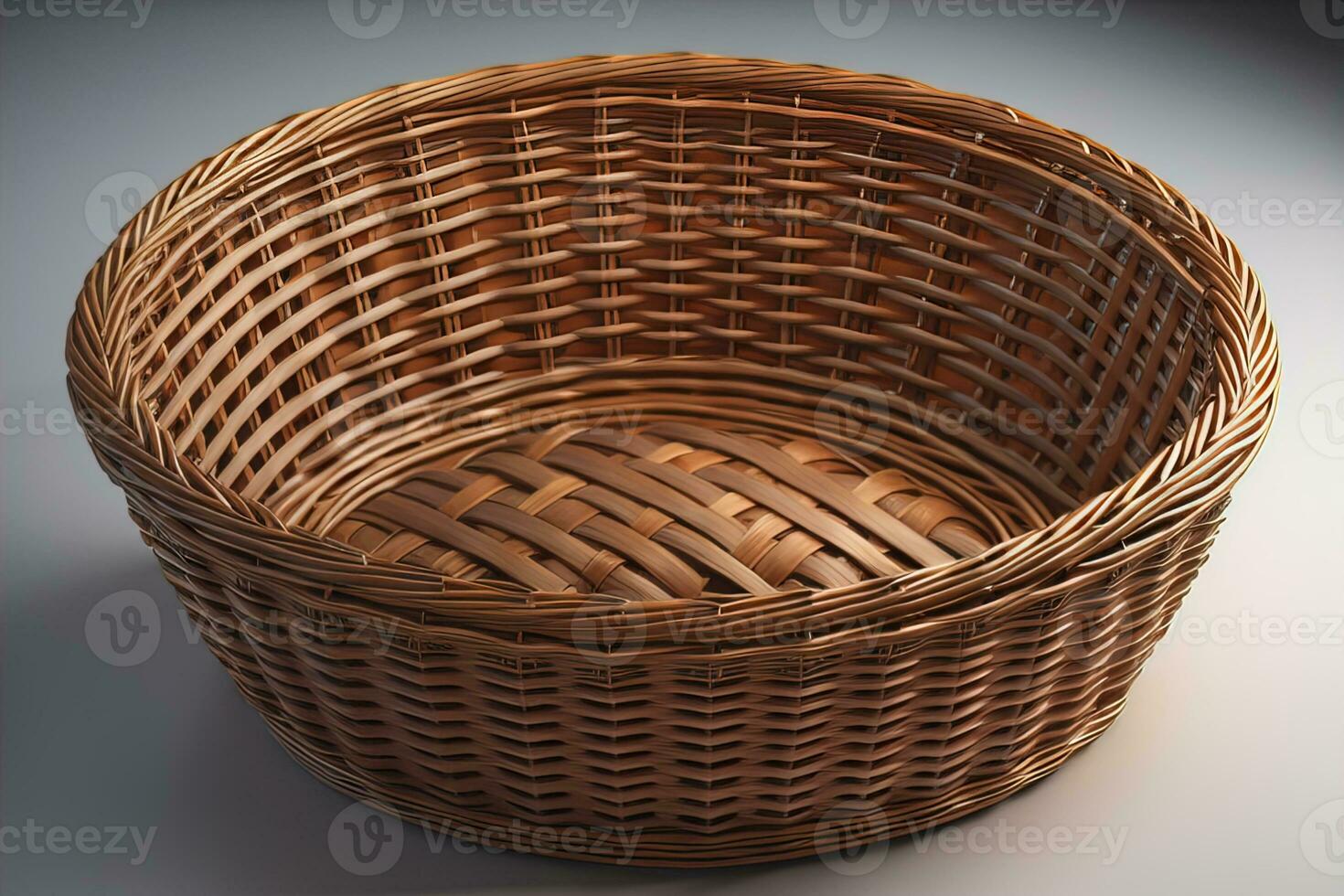 Empty wicker basket on a solid color background. ai generative photo