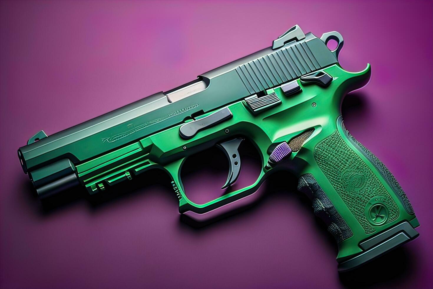 Semi-automatic handgun on a solid color background. Close-up. ai generative photo