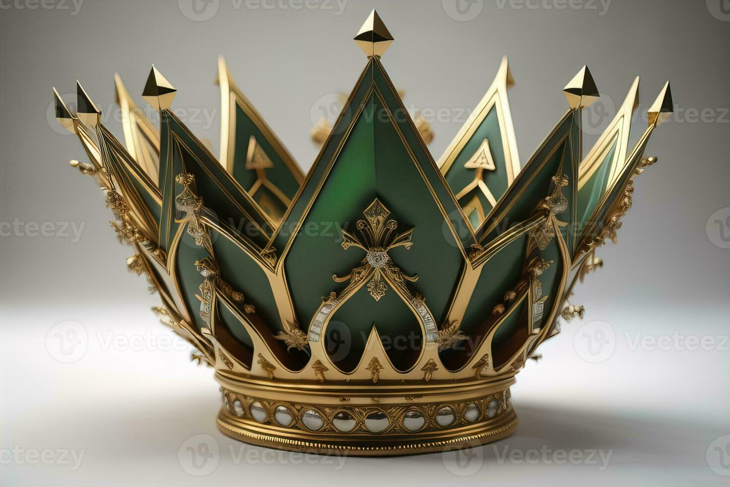 low key image of beautiful golden queen, king crown. ai generative photo