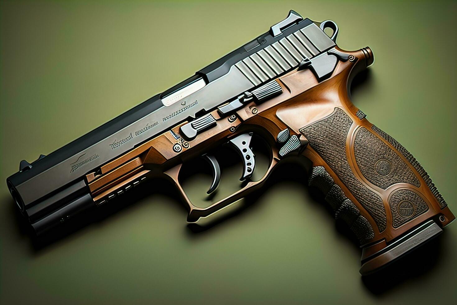 semiautomático pistola en un sólido color antecedentes. de cerca. ai generativo foto