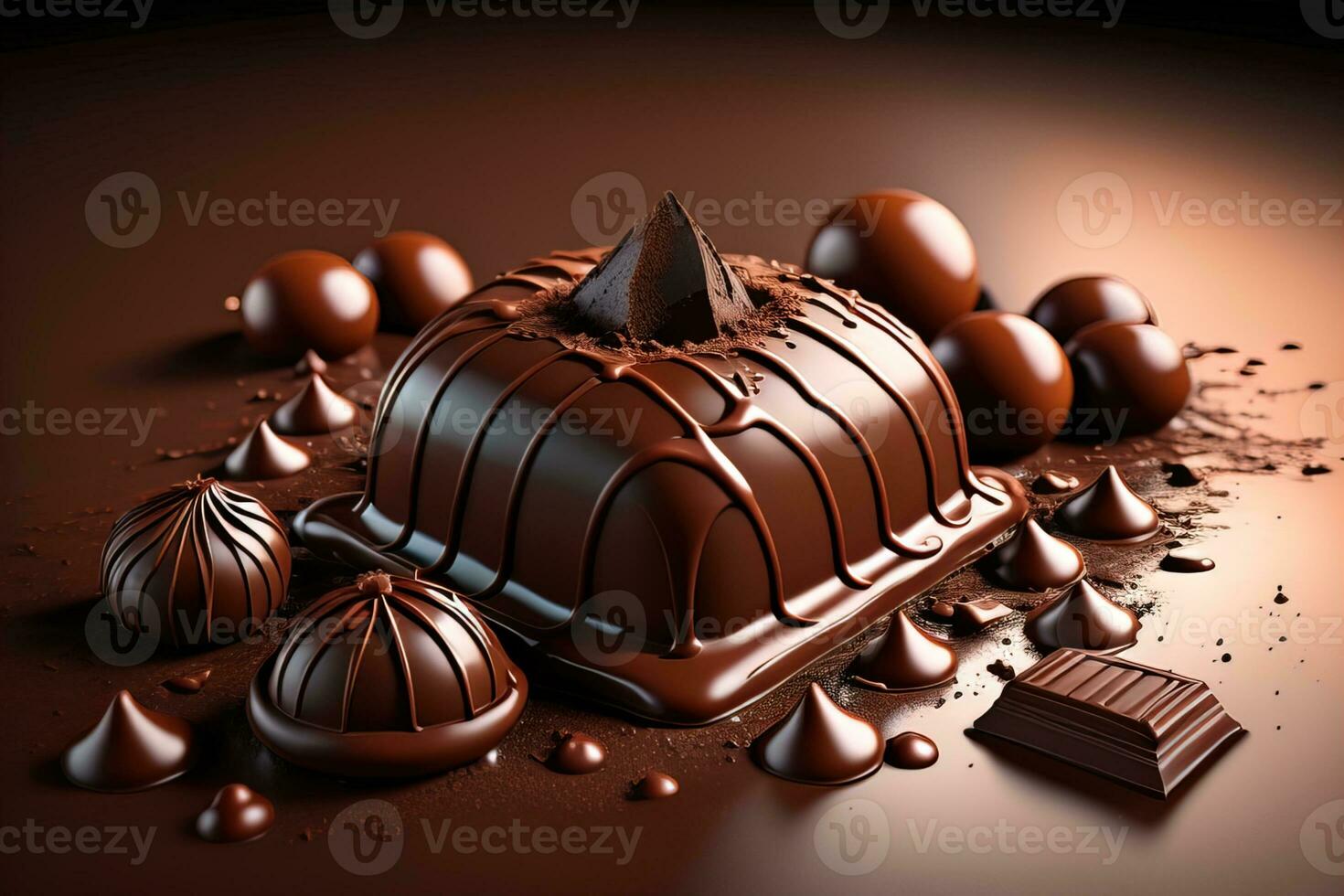 Chocolate truffles on a dark background. ai generative photo