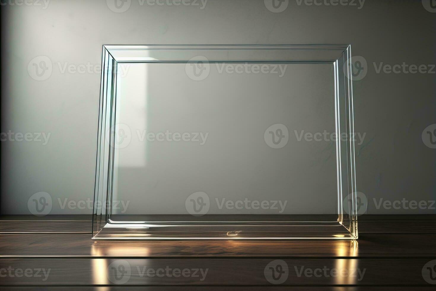 Glass picture frame on a solid color background. ai generative photo