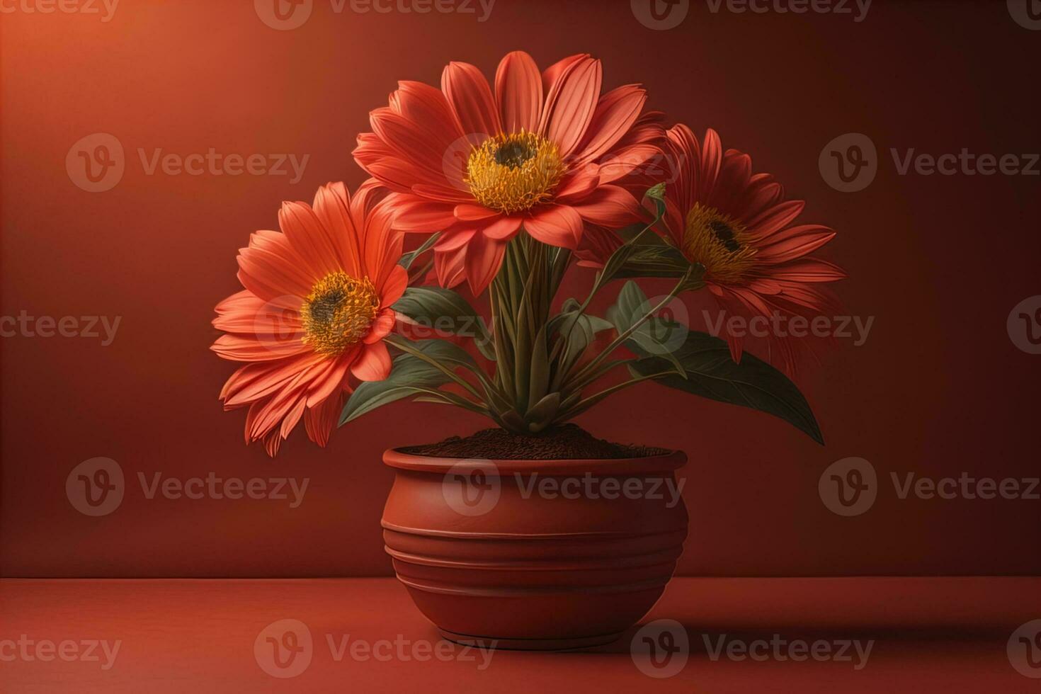 Flowers in a pot on a solid color background. ai generative photo