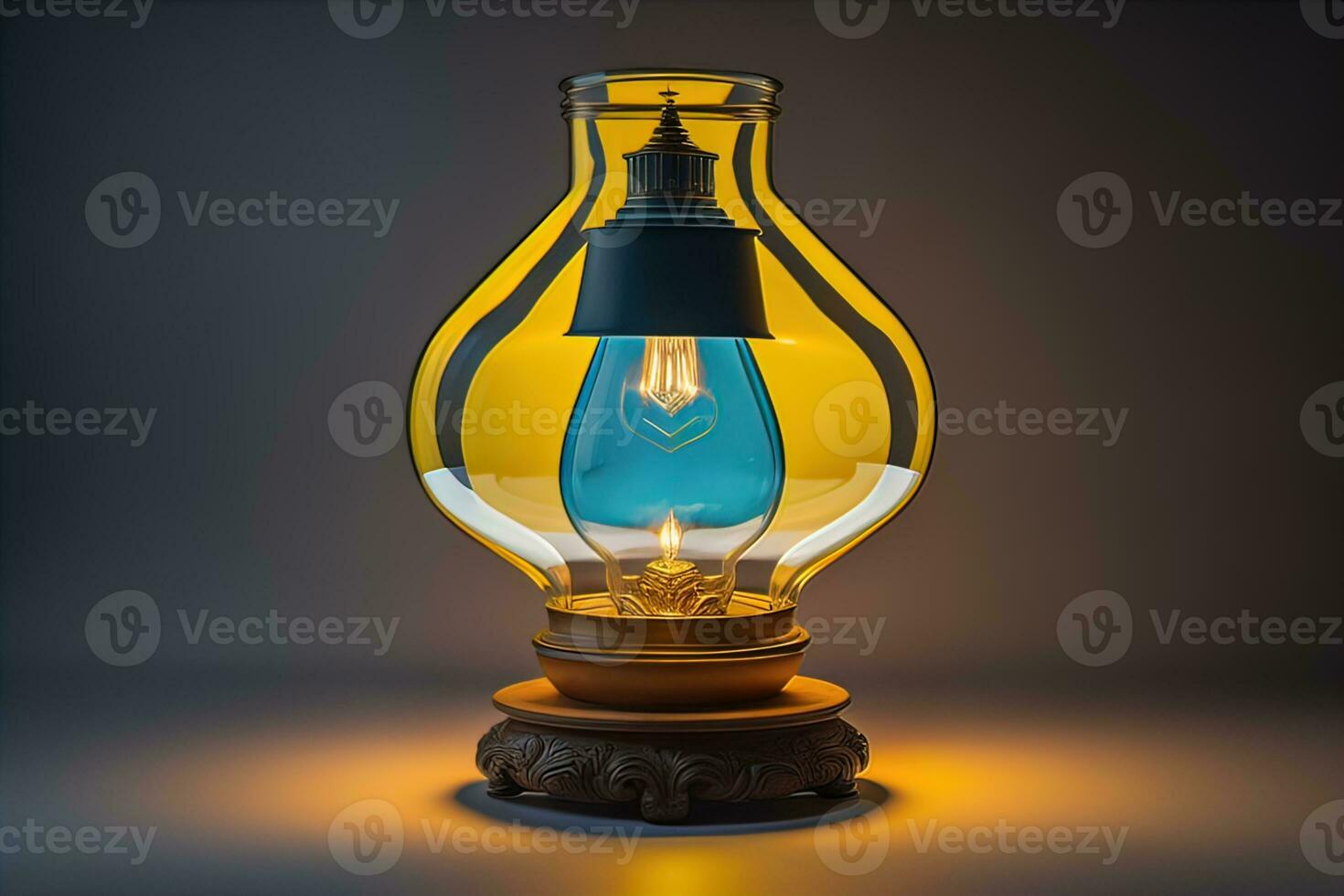 Lantern with glowing light on dark background. ai generative photo