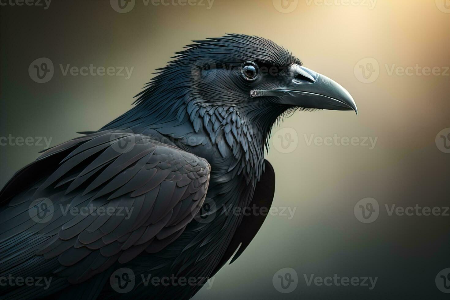 Close up portrait of a black raven, Corvus corax. ai generative photo