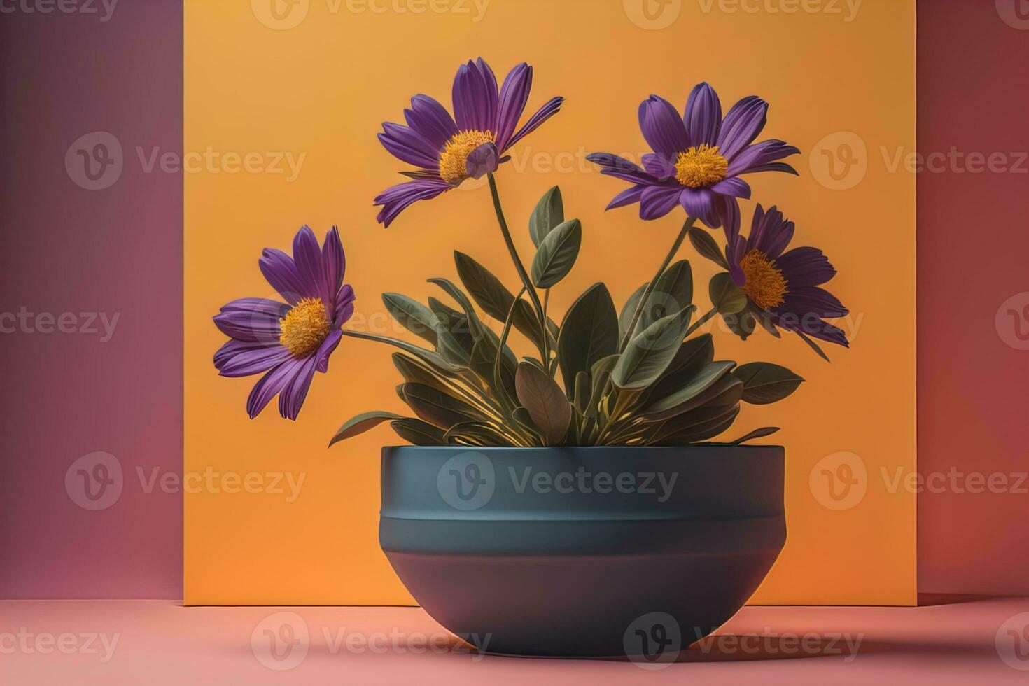 Flowers in a pot on a solid color background. ai generative photo