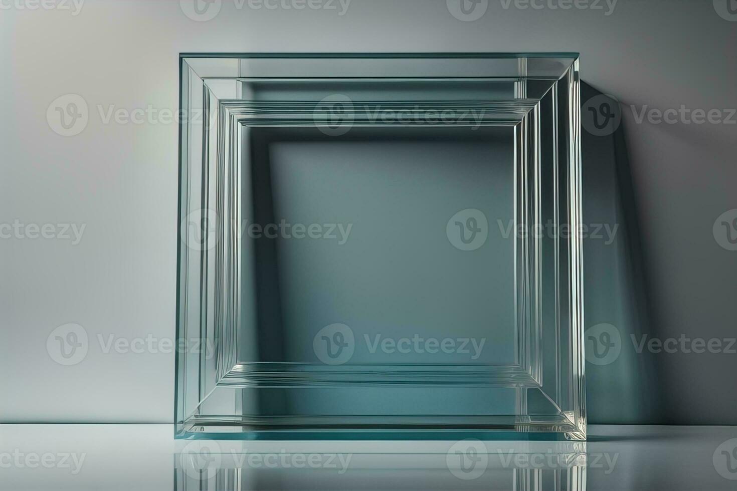 Glass picture frame on a solid color background. ai generative photo