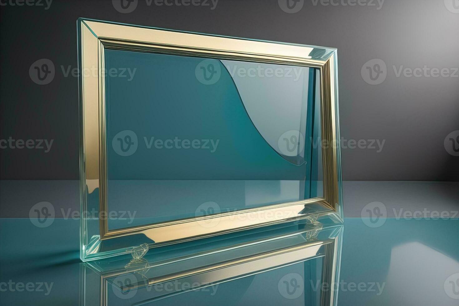 Glass picture frame on a solid color background. ai generative photo
