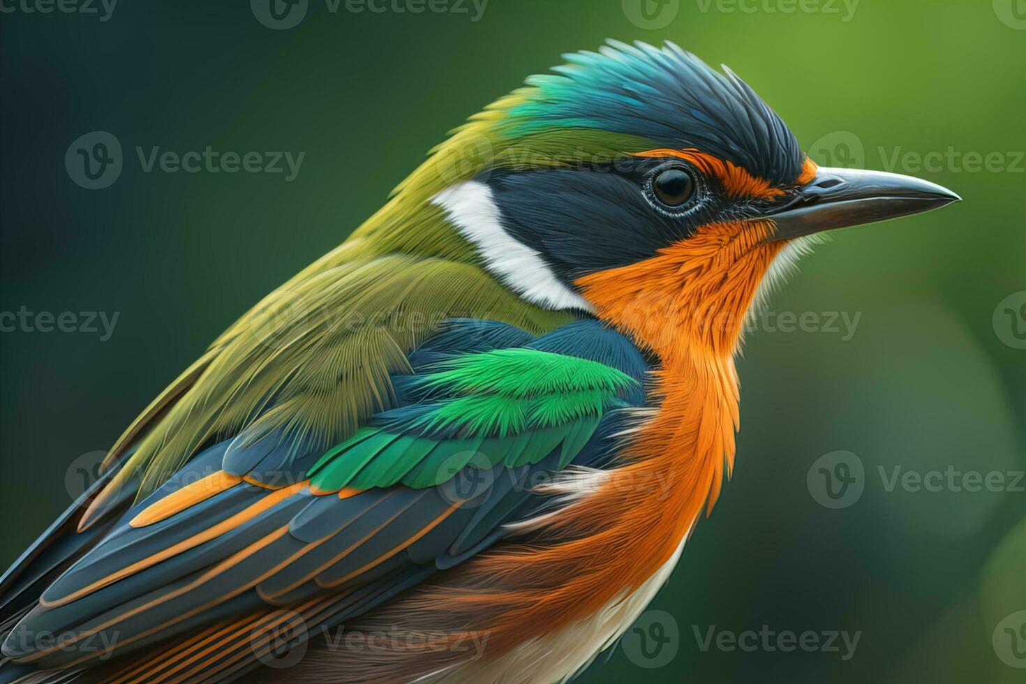 Beautiful blue bird on a branch in the rays of the setting sun. ai generative photo