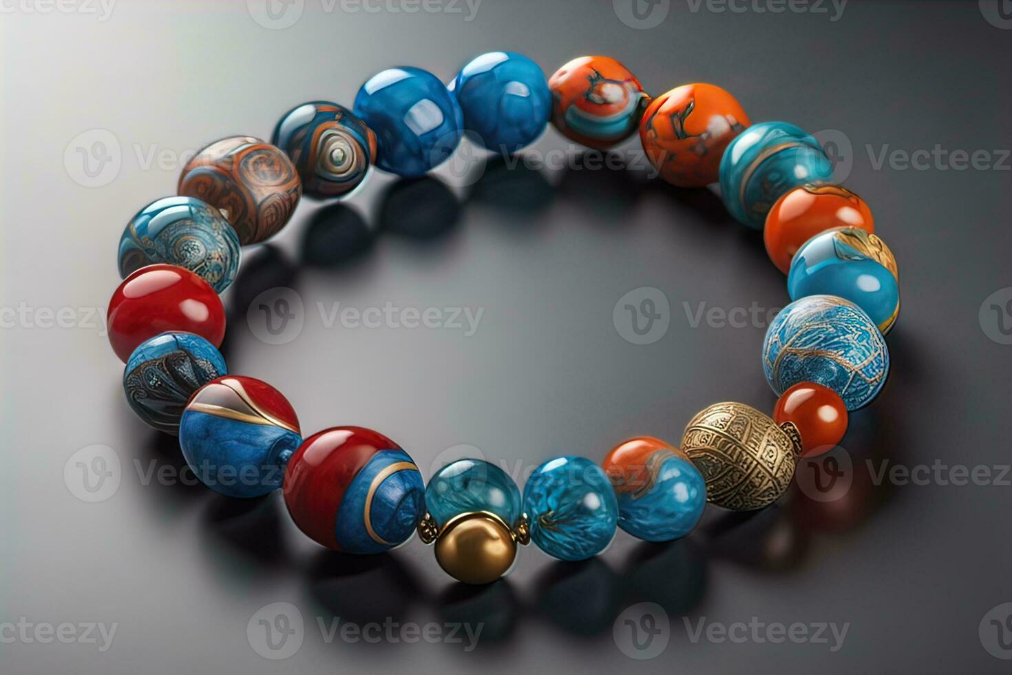 Jewelry Bracelet with precious stones on a gray background. Studio shot. ai generative photo