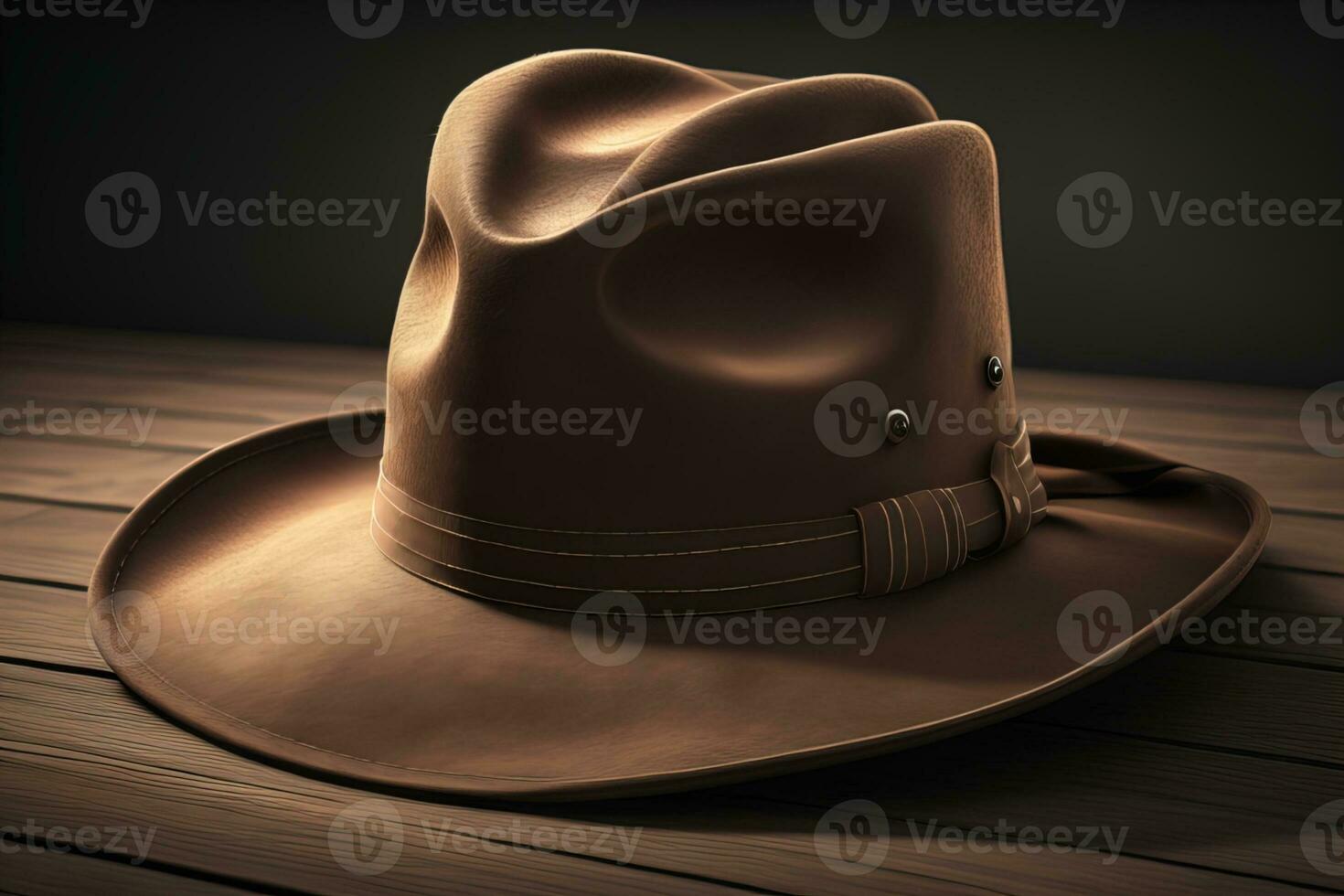 Cowboy hat on a wooden table. ai generative photo