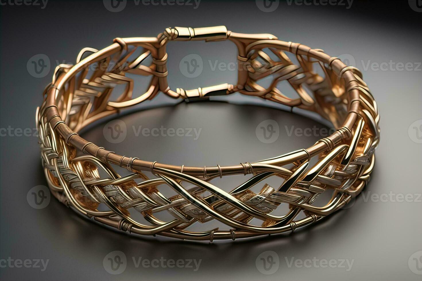 Jewelry Bracelet with precious stones on a gray background. Studio shot. ai generative photo