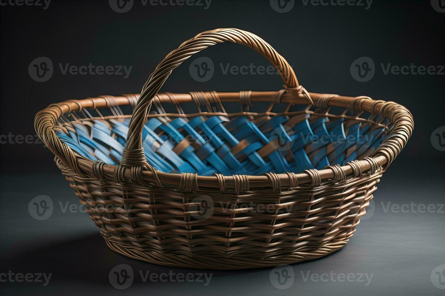 Empty wicker basket on a solid color background. ai generative photo