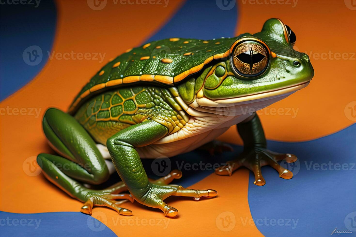 European tree frog, Hyla arborea isolated on solid colour background. ai generative photo