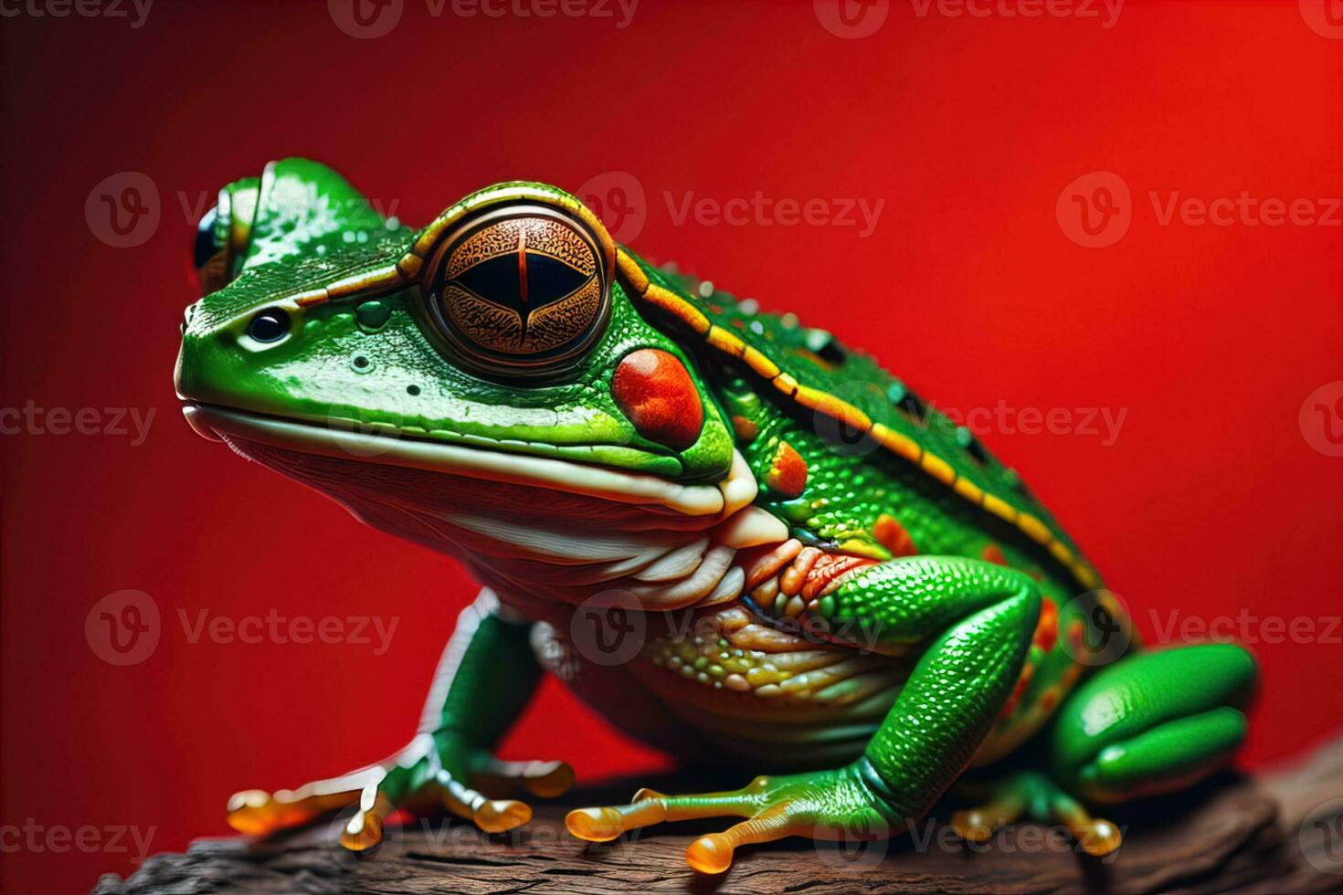 European tree frog, Hyla arborea isolated on solid colour background. ai generative photo