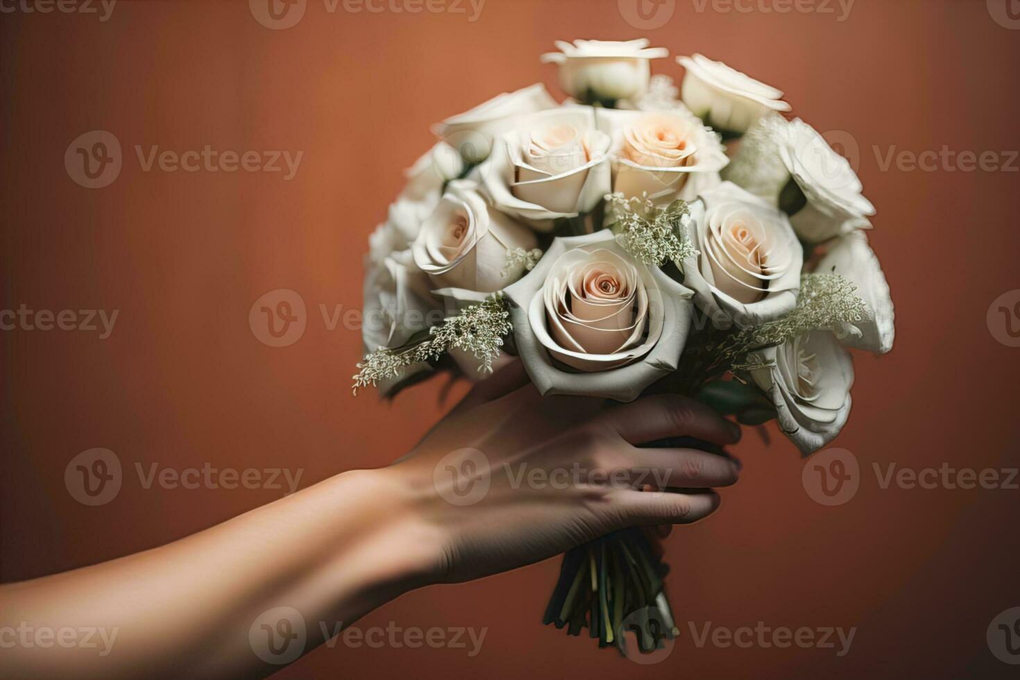Wedding bouquet of roses in the hands of the bride. ai generative photo