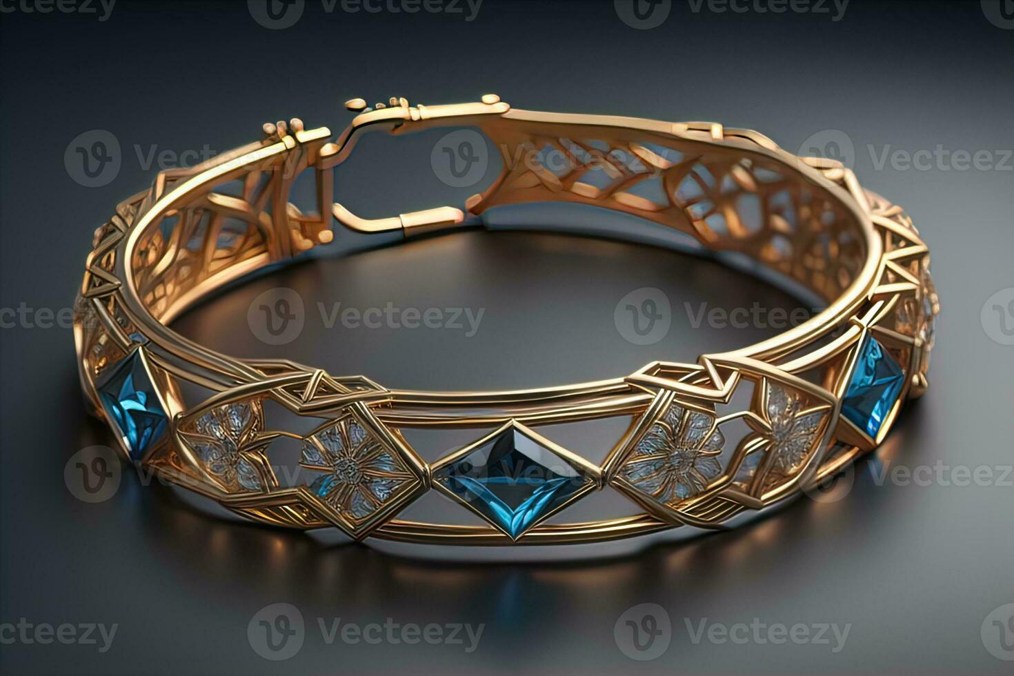 Jewelry Bracelet with precious stones on a gray background. Studio shot. ai generative photo