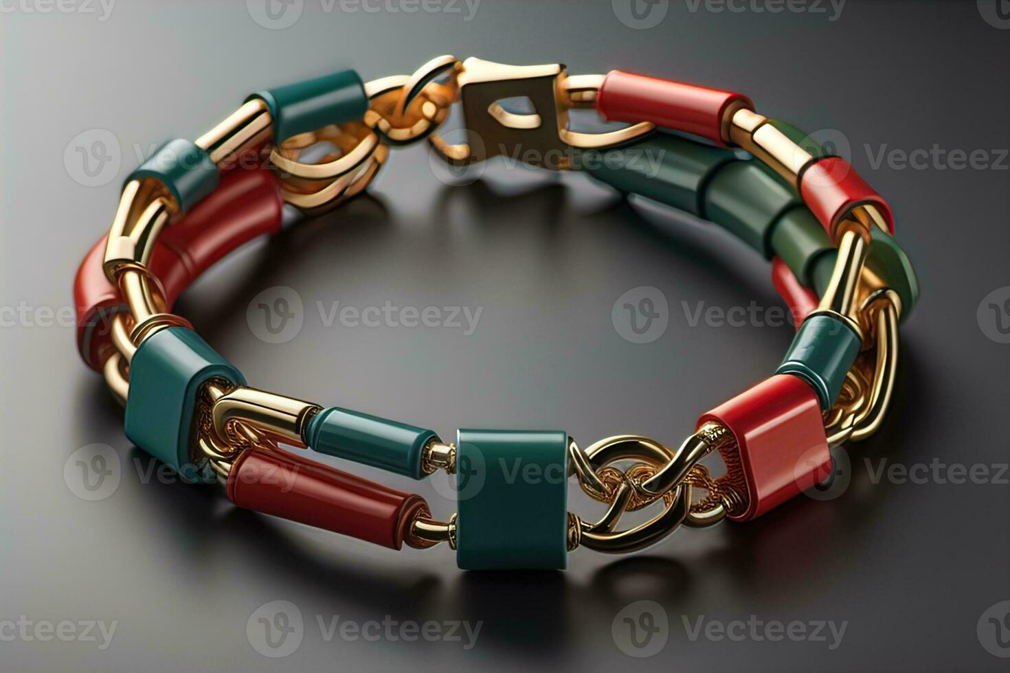 Jewelry Bracelet with precious stones on a gray background. Studio shot. ai generative photo