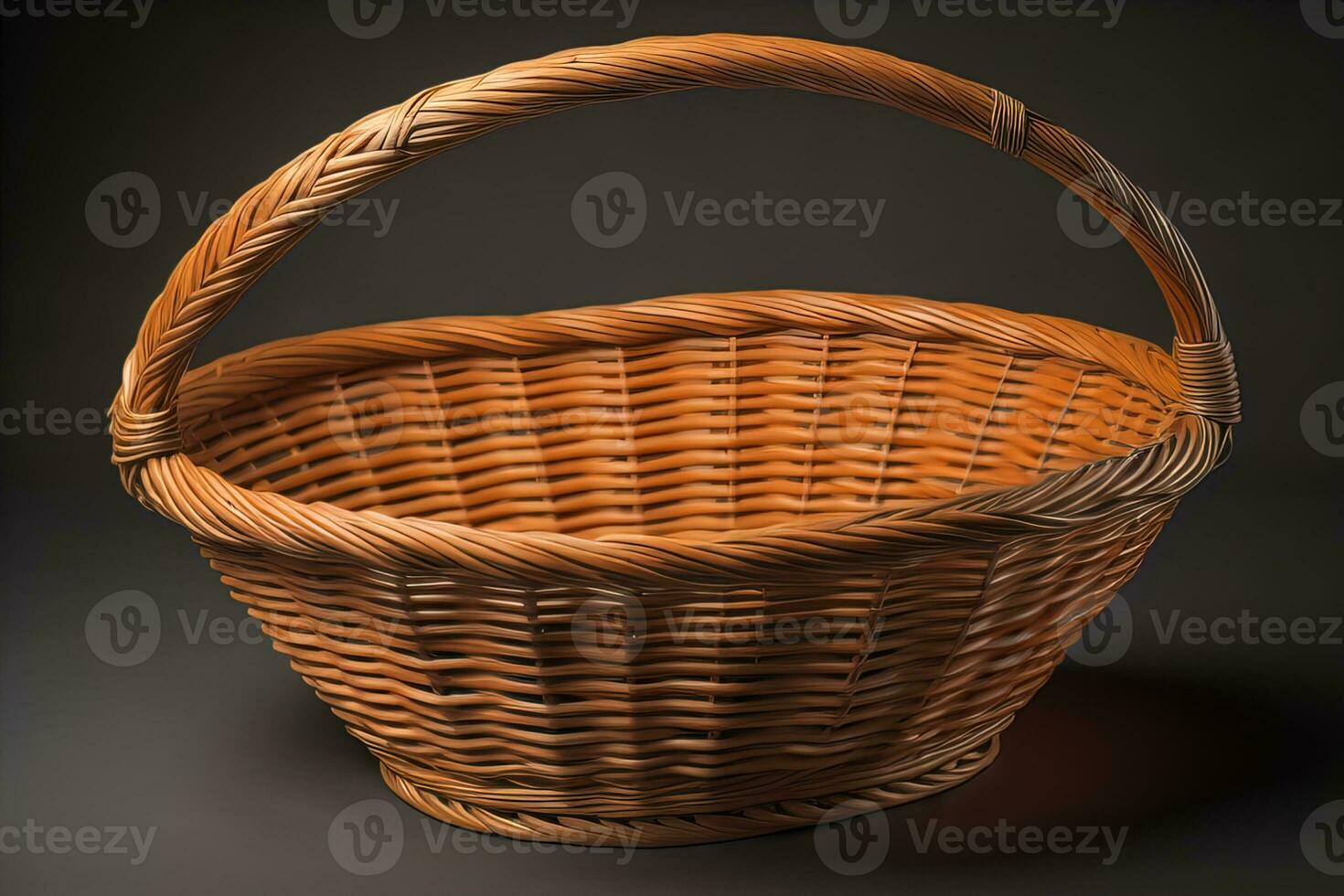 Empty wicker basket on a solid color background. ai generative photo
