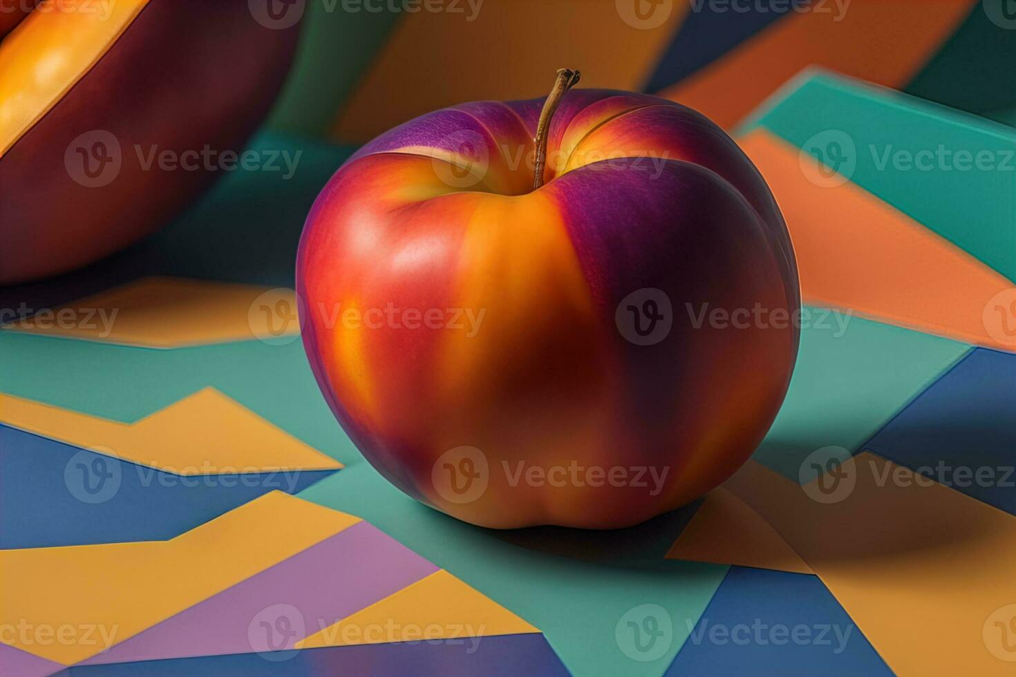 Ripe red peach on a solid color background. ai generative photo