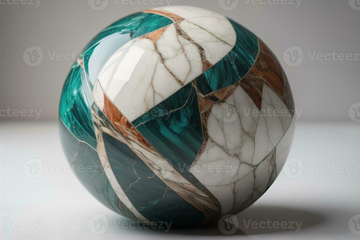 Colorful marble ball on a solid colour background. Close-up. ai generative photo