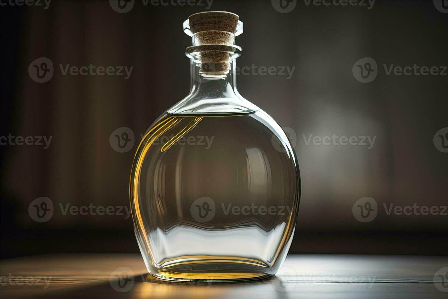 Bottle with a liquid on a solid color background. ai generative photo
