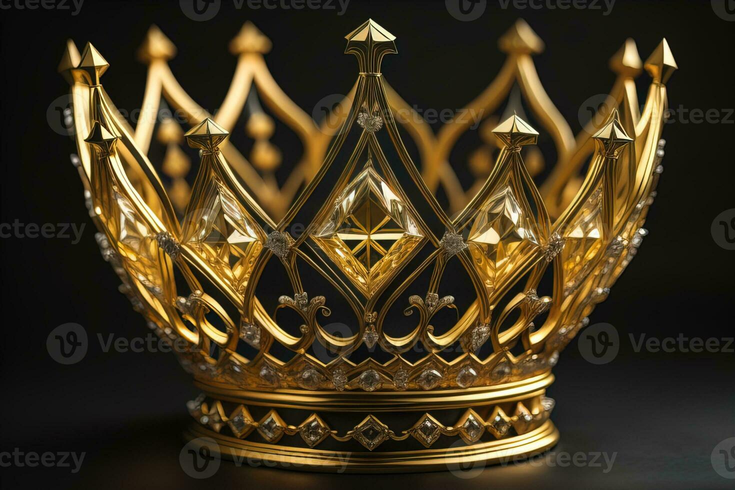 low key image of beautiful golden queen, king crown. ai generative photo