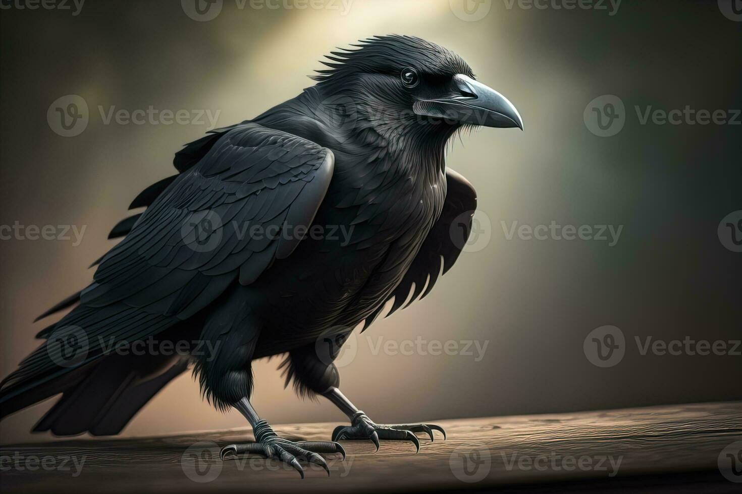 Close up portrait of a black raven, Corvus corax. ai generative photo