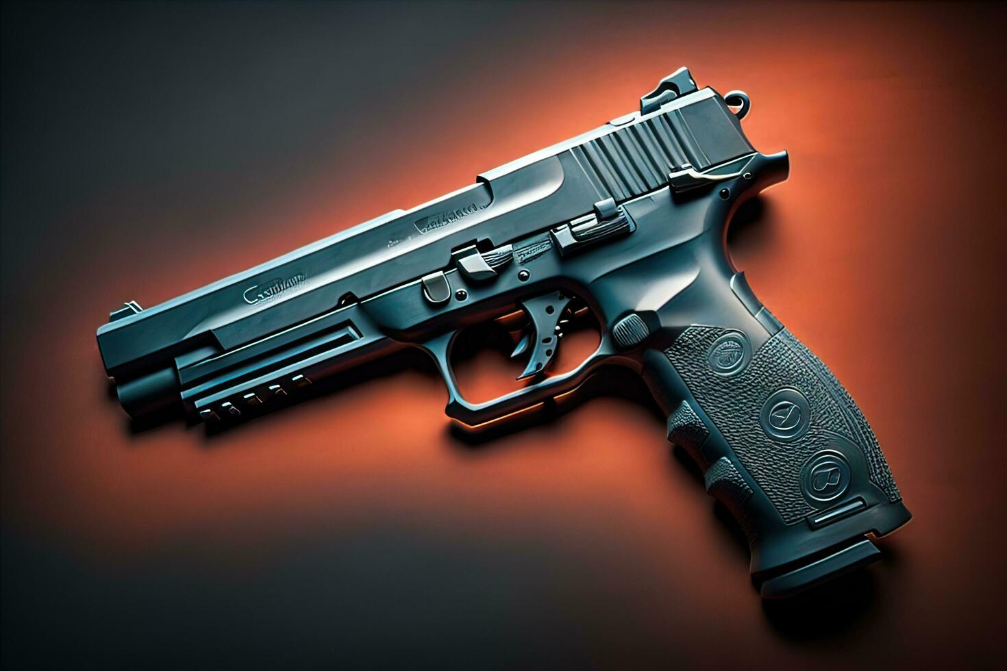 Semi-automatic handgun on a solid color background. Close-up. ai generative photo