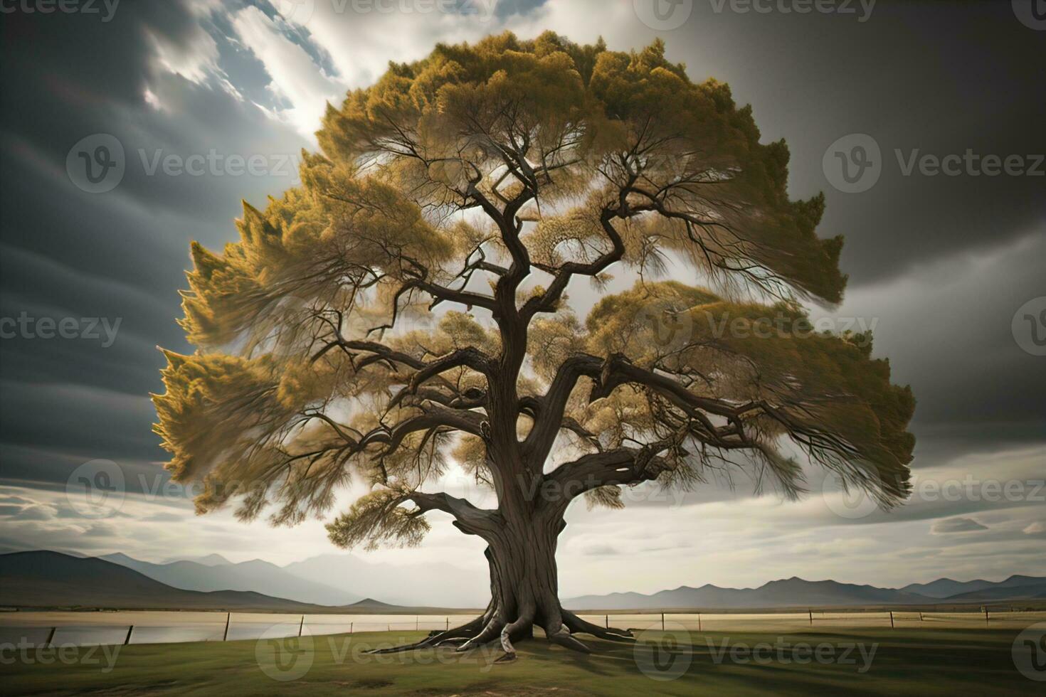 Fantasy Silhouette of a tree in the desert. ai generative photo