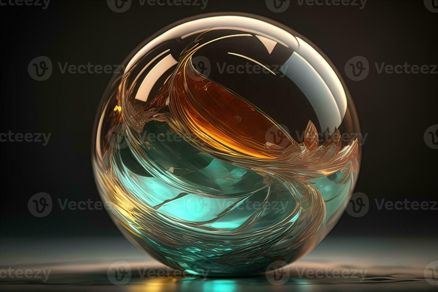 Transparent crystal ball on a wooden table. ai generative photo