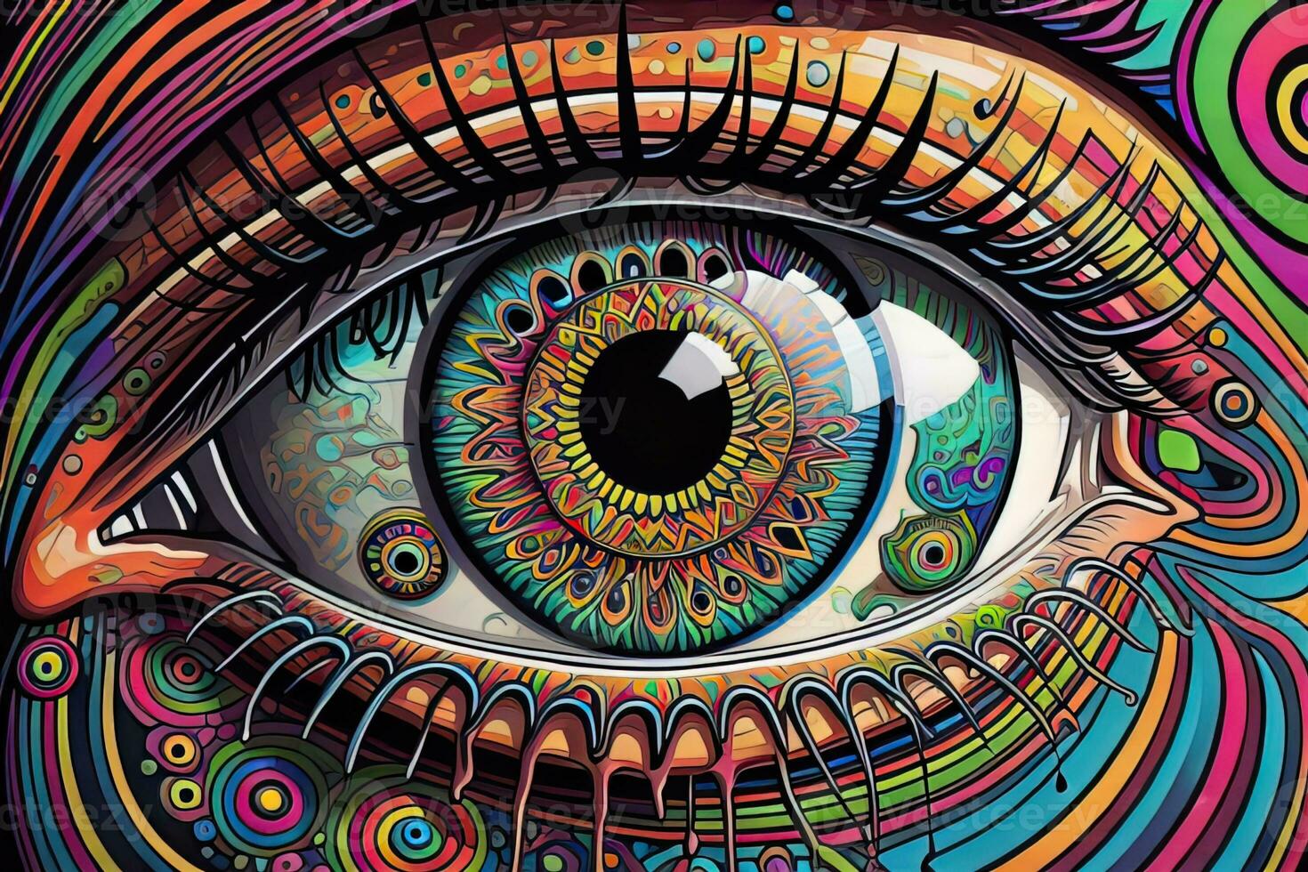Colorful eye. Psychedelic background. Vector illustration. ai generative photo