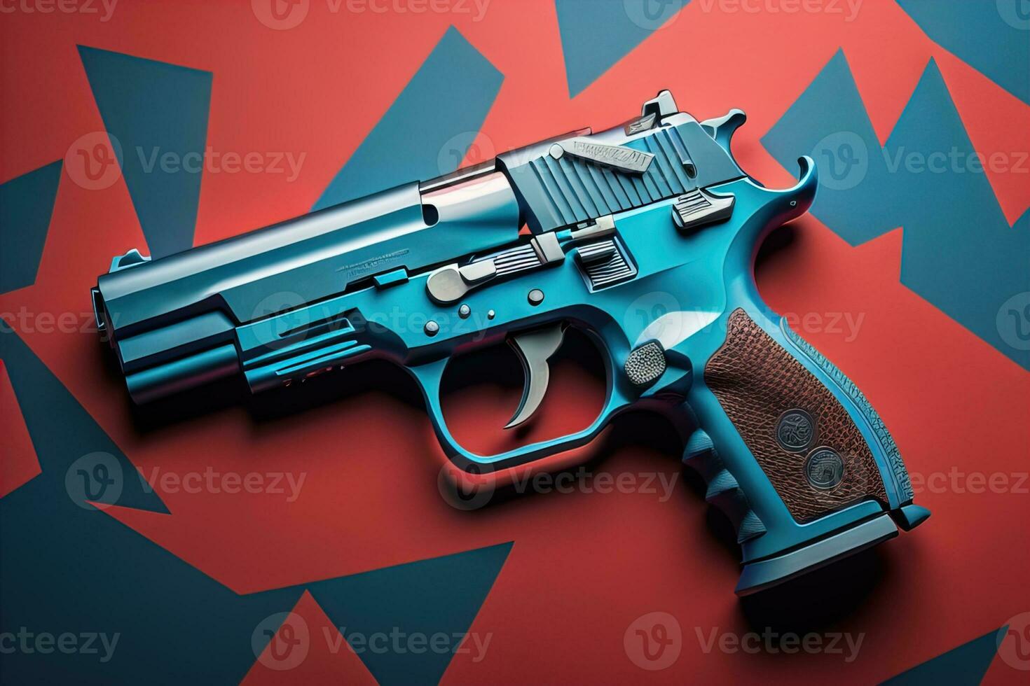 Semi-automatic handgun on a solid color background. Close-up. ai generative photo